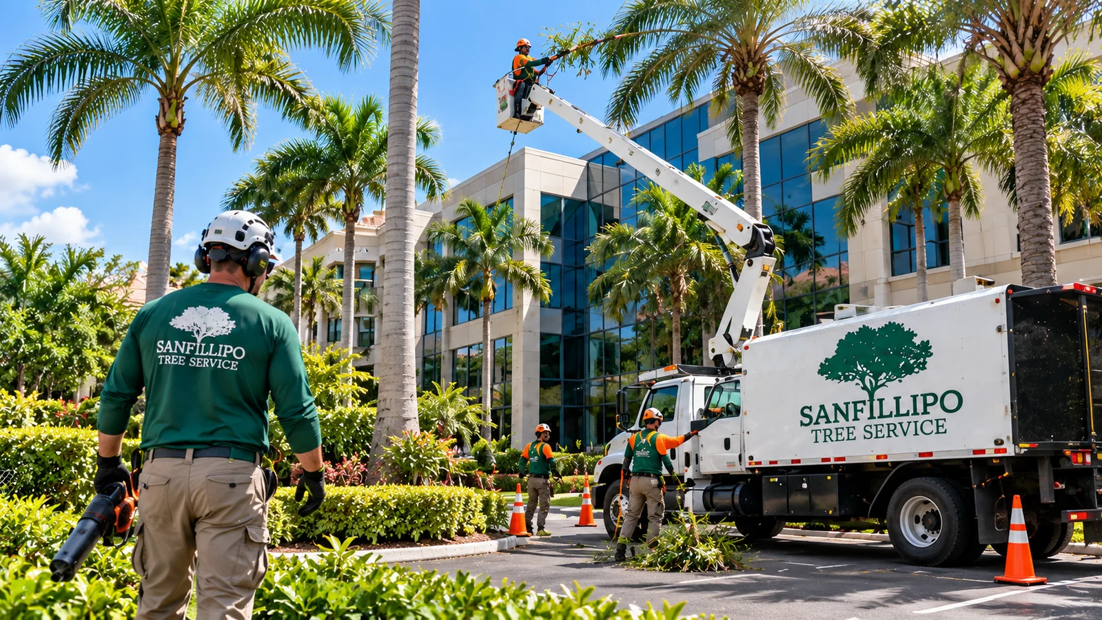 Sanfillipo Tree Service crew at a commercial property